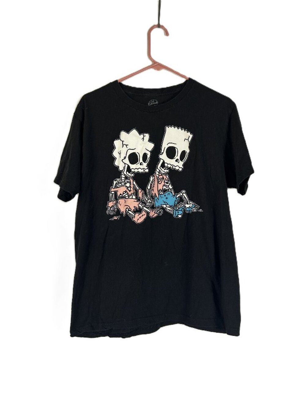 Bart and Lisa Simpson Skeleton T Shirt L Black